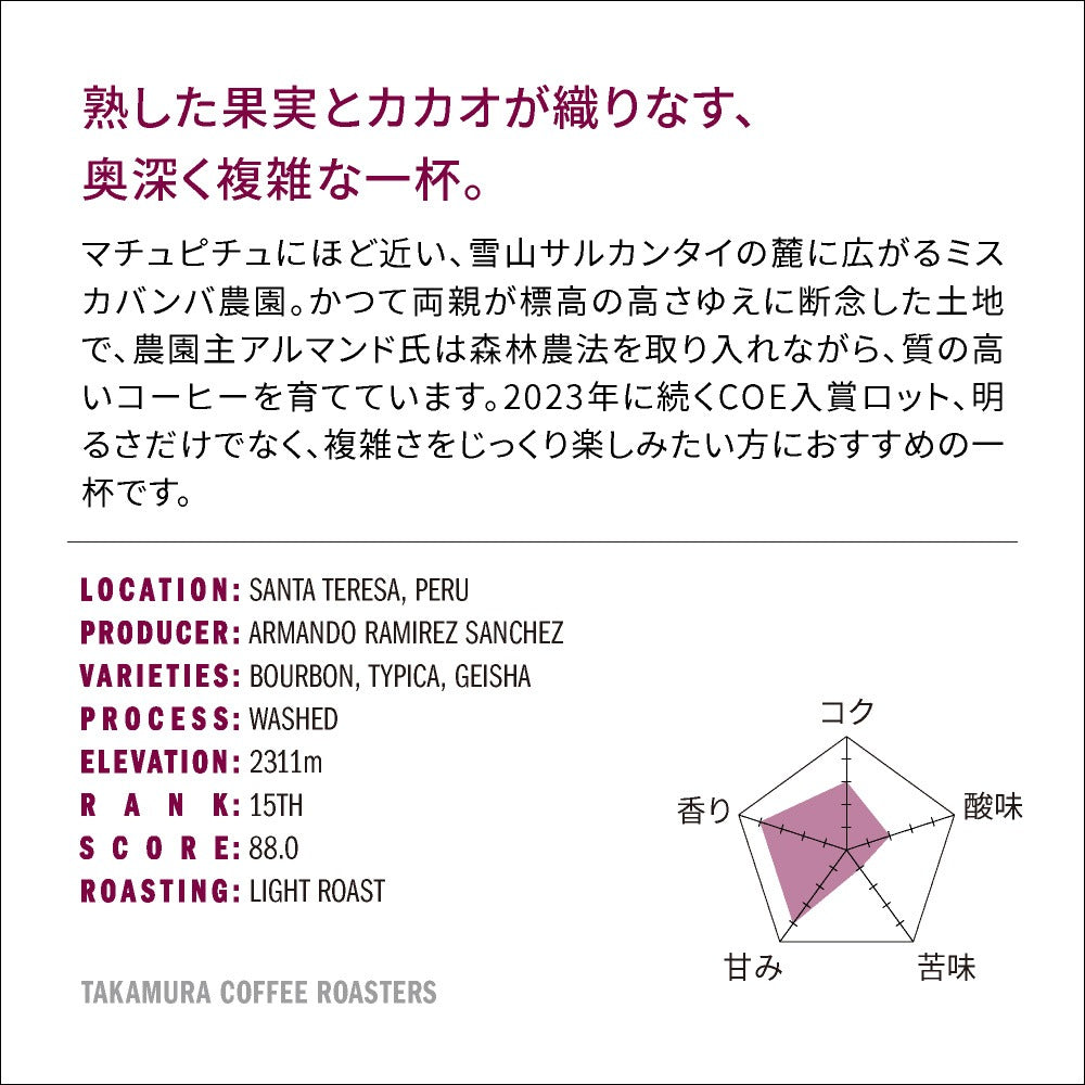 ● 【送料無料】浅煎り ペルー COE25 